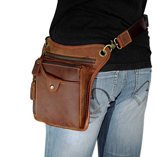 DK86 Genuine Leather Motorcycle Waist Pack Thigh Drop Leg Bag for Men and Women Vintage Brown