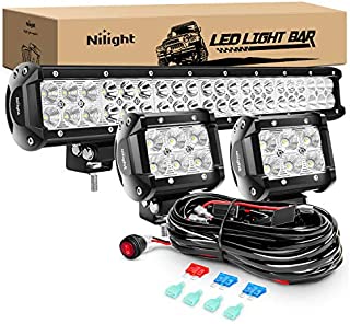 Nilight - ZH001 20Inch 126W Spot Flood Combo Led Off Road Led Light Bar 2PCS 18w 4Inch Flood LED Pods With 16AWG Wiring Harness Kit-2 Lead, 2 Years Warranty