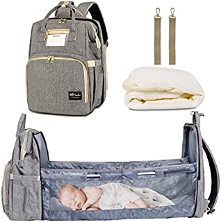 3 in 1 Diaper Bag Backpack Organizer, Portable Mummy Bag Include Insulated Pocket, Multi-Functional Baby Backpack Organizer with Diapers Changing Station for Essential Items Grey