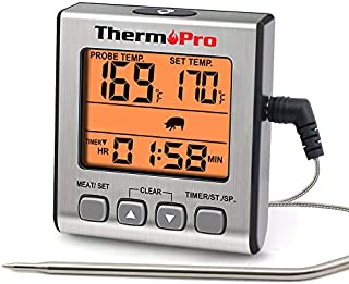 ThermoPro TP-16S Digital Meat Thermometer Smoker Candy Food BBQ Cooking Thermometer for Grilling Oven Deep Fry with Smart Kitchen Timer Mode and Backlight