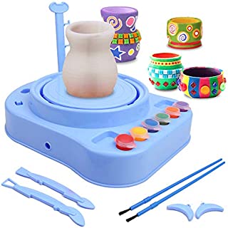 IAMGlobal Pottery Wheel, Pottery Studio, Craft Kit, Artist Studio, Ceramic Machine with Clay, Educational Toy for Kids Beginners (Blue)