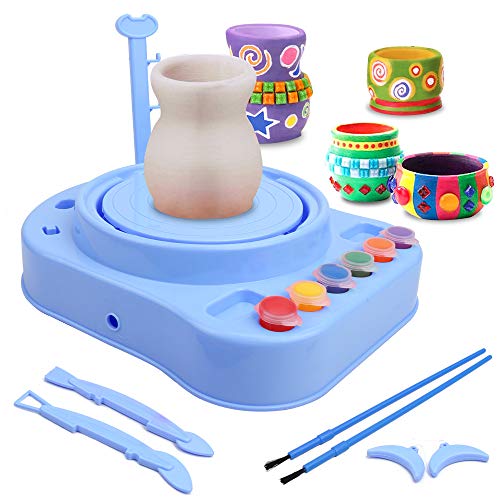 IAMGlobal Pottery Wheel, Pottery Studio, Craft Kit, Artist Studio, Ceramic Machine with Clay, Educational Toy for Kids Beginners (Blue)