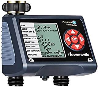 DEWENWILS Watering Timer Programmable, 2 Indepent Controlled Outlets,Outdoor Digital Automatic Faucet Sprinker Mister Hose Timer for Garden Lawn Drip Irrigation, Auto Manual Rain Delay ECO Mode