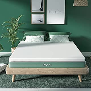 RECCI 2-Inch Mattress Topper Queen, Pressure-Reliving Memory Foam Mattress Topper for Back Pain, with 3-Sided Zipper Bamboo Viscose Cover, Removable and Washable CertiPUR-US (Queen Size)