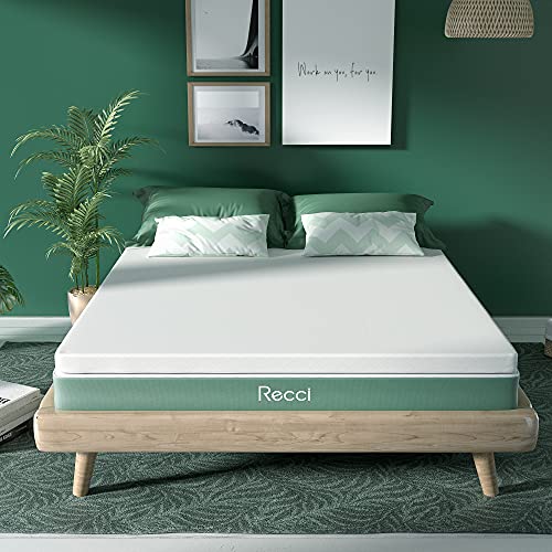 RECCI 2-Inch Mattress Topper Queen, Pressure-Reliving Memory Foam Mattress Topper for Back Pain, with 3-Sided Zipper Bamboo Viscose Cover, Removable and Washable CertiPUR-US (Queen Size)