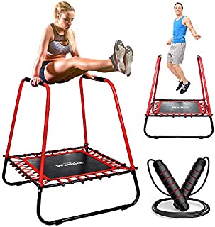 Watbick Rebounder Trampoline with Handle for Adults. Includes Bonus: Jumping Rope. Fitness Mini Trampoline with Double Handrail. Double Armrest Indoor Exercise Trampoline. Workout Trampoline with Bar.