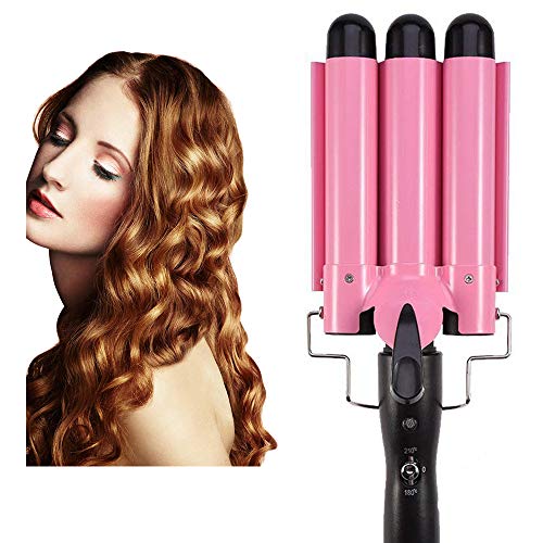 Hair Curling Iron 3 Barrel Wand Temperature Adjustable 25mm Hair Waver Curling Iron for Long or Short Hair Heat Up Quickly Last Long Curling Iron Hair Waver Hot Tools for Women or Girls(Pink)