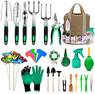 82 Pcs Garden Tools Set, Extra Succulent Tools Set, Heavy Duty Gardening Tools Aluminum with Soft Rubberized Non-Slip Handle Tools, Durable Storage Tote Bag, Gifts for Men Women