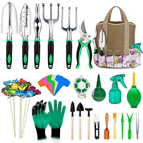 82 Pcs Garden Tools Set, Extra Succulent Tools Set, Heavy Duty Gardening Tools Aluminum with Soft Rubberized Non-Slip Handle Tools, Durable Storage Tote Bag, Gifts for Men Women