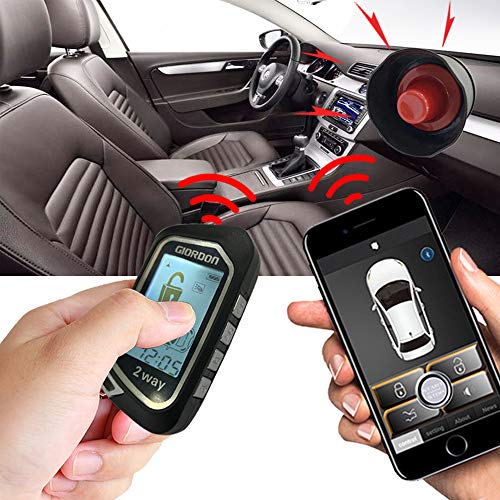 Two Way Car Alarm Security System 1600 feet Range for Car with Remote Start System Mobile Phone or Remote Key Control