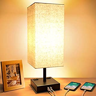 Touch Table Lamp, 3-Way Dimmable Touch Lamp Bedside Lamp with 2 USB Charging Ports and 2 AC Outlets, Modern Desk Lamp Nightstand Bedroom Lamp for Bedroom Living Room Reading Office, LED Bulb Included