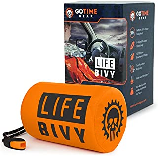 Life Bivy Emergency Sleeping Bag Thermal Bivvy - Use as Waterproof Emergency Blanket, Mylar Sleeping Bag, Survival Sleeping Bag - Includes Nylon Bag with Survival Whistle + Paracord String (Orange)