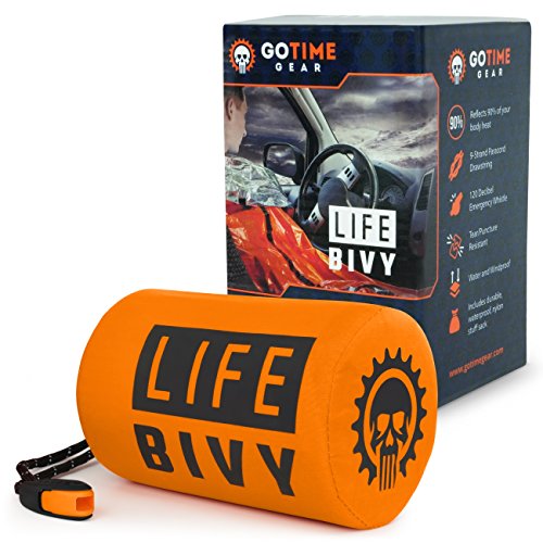 Life Bivy Emergency Sleeping Bag Thermal Bivvy - Use as Waterproof Emergency Blanket, Mylar Sleeping Bag, Survival Sleeping Bag - Includes Nylon Bag with Survival Whistle + Paracord String (Orange)