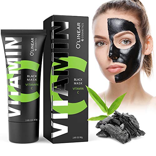 Black Charcoal Mask - Face Peel Off Mask with Organic Bamboo and Vitamin C  Deep Cleansing Pore Blackhead Removal and Purifying Black Mask for Men and Women