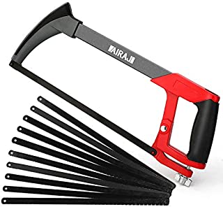 AIRAJ 12 In Adjustable -Tension Hacksaw Frame with 10 Quality Steel Saw Blades, Suitable for Gardeners, Carpenters Sawing Plastic Pipes, Metal Pipes, Wood Saws