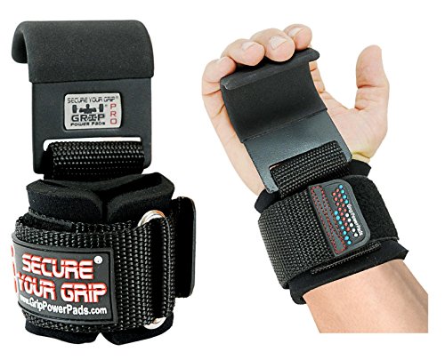 Heavy Duty PRO Metal Lifting Steel Hooks Best Power Weightlifting Set of 2 Premium Thick Padded Workout Hook Gloves (Men-Wrist Size Large, Black)