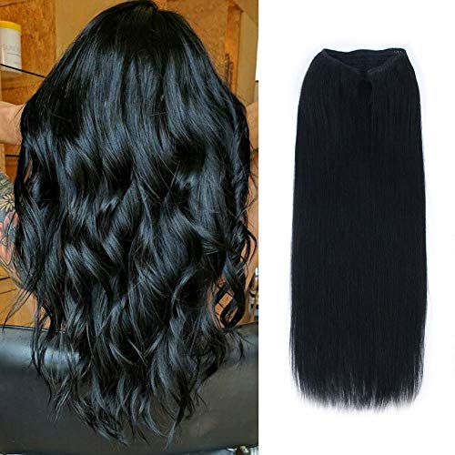 ABH AMAZINGBEAUTY halo hair extensions human hair, Thick Full Head 120 Gram, #1 Jet Black, 20 Inch