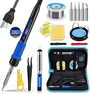 Soldering Iron Kit, Soldering Kit 60W Electronics Soldering Iron LCD Digital Adjustable Temperature On Off Switch Soldering Gun Solder Kit and Welding Tool with Solder Wire Flux Solder Tips Carry Bag