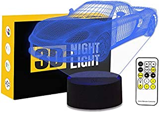 Cirkooh Sports Car Shape 3D Optical Illusion Lamp 7 Colors Change Remote Control and Touch Button LED Night Light Perfect Gifts Toys