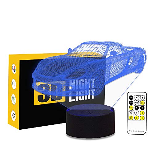 Cirkooh Sports Car Shape 3D Optical Illusion Lamp 7 Colors Change Remote Control and Touch Button LED Night Light Perfect Gifts Toys