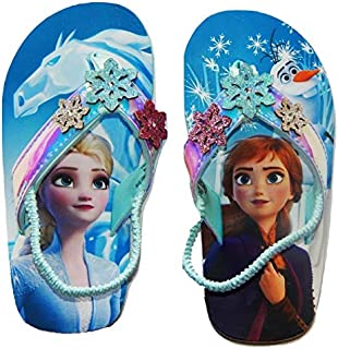 Disney Frozen 2 Anna Elsa Light-Up Flip Flops Beach Sandals with Lights (Toddler's 5-6) Ice Blue