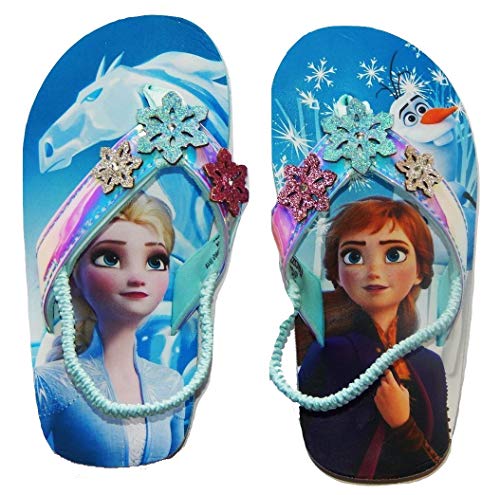 Disney Frozen 2 Anna Elsa Light-Up Flip Flops Beach Sandals with Lights (Toddler's 5-6) Ice Blue