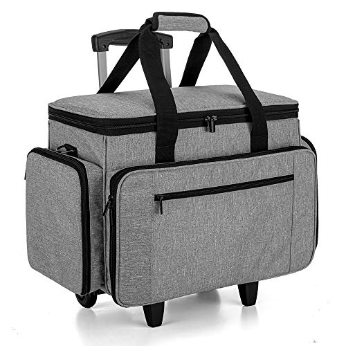 Luxja Sewing Machine Case with Detachable Dolly, Rolling Sewing Machine Tote with Removable Bottom Pad (Fits for Most Standard Sewing Machines), Gray (Patented Design)