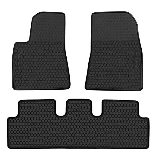 San Auto Car Floor Mats Custom Fit for Tesla Model 3 2017 2018 2019 2020 Full Black Rubber Car Floor Liners Set All Weather Protection Heavy Duty Odorless