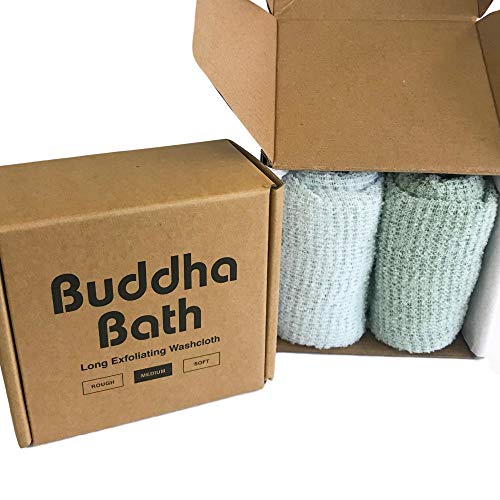 2 Pack - Buddha Bath Body Premium Long Exfoliating Asian Shower Bath Washcloth Towel - Face and Body - MEDIUM