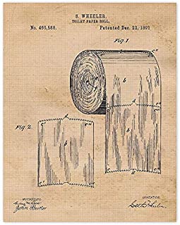 Vintage Toilet Paper Patent Poster Prints, Set of 1 (11x14) Unframed Photo, Wall Art Decor Gifts Under 15 for Home, Man Cave, Bathroom, Garage, Office, Studio, Bar, College Student, Teacher, Fan