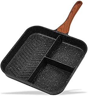 ESLITE LIFE Divided Frying Grill Pan Nonstick All-In-One Breakfast Pan 3 Section Meal Skillet Induction Compatible, 11 Inch