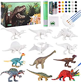 FUPEDO Dinosaur Painting Kit for Kids, 12pcs Dinosaur Toys Set Art and Craft Dinosaur Figures for Kids 4 5 6 7 8 9 Years Old Boy and Girls for Birthday Party DIY Creative Activity