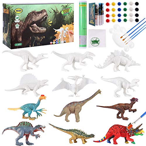 FUPEDO Dinosaur Painting Kit for Kids, 12pcs Dinosaur Toys Set Art and Craft Dinosaur Figures for Kids 4 5 6 7 8 9 Years Old Boy and Girls for Birthday Party DIY Creative Activity