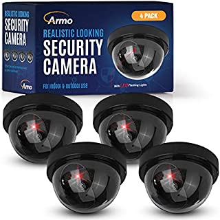 (4 Pack) Fake Security Surveillance Camera Fake CCTV Dome Camera with Realistic Look Red LED Light Indoor and Outdoor Use, Decoy Camera for Home & Business - by Armo