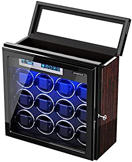 Watch Winder for 12 Automatic Watches, with 6 Storage Spaces, Adjustable Watch Pillows for Universal Watch, Wooden Shell, Built-in Blue LED Illumination, Ultra-Silence