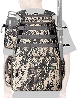 Rodeel Fishing Tackle Backpack, 2 Fishing Rod Holders, Large Storage,Backpack for Trout Fishing Outdoor Sports Camping Hiking