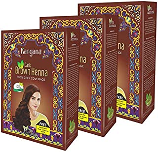 Kangana Henna Powder for Hair Dye / Colour - Dark Brown Henna Powder for 100% Grey Coverage- 6 pouches each - Total 180g (6.34 Oz)- Pack of 3