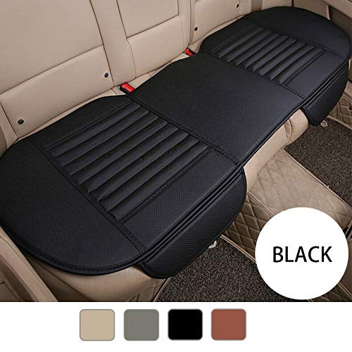 YIRU Premium PU Leather Car Seat Cover - Car Rear Bench Seat Cushion Cover Pad Mat Filling Bamboo Charcoal, Fit 95% of Vehicles, Non-Slip Bottom & Storage Pockets - 53.15'' x 19.29'' Black