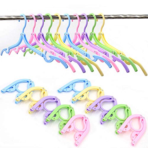 ZCASMOS 20 Pcs Folding Clothes Hangers, Travel Clothes Hanger Portable Folding Clothes Hangers Compact and Save Space for Both Family and Travel Use. (Multicolour)