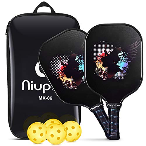 niupipo Pickleball Paddles, USAPA Pro Graphite Pickleball Paddle Set of 2 Pickleball Racquet 4 Pickleball Balls 1 Bag, Polypropylene Honeycomb Core, Graphite Face Cushion 4.25In Grip Pickleball