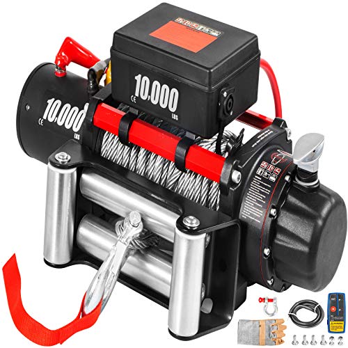 VEVOR Electric Winch 10000lb Load Capacity Truck Winch Compatible with Jeep Truck SUV 80ft/24.4m Cable Steel 12V Power Winch with Wireless Remote Control, Powerful Motor for ATV UTV Off Road Trailer