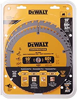 DEWALT 10-Inch Miter / Table Saw Blades, 60-Tooth Crosscutting & 32-Tooth General Purpose, Combo Pack (DW3106P5)