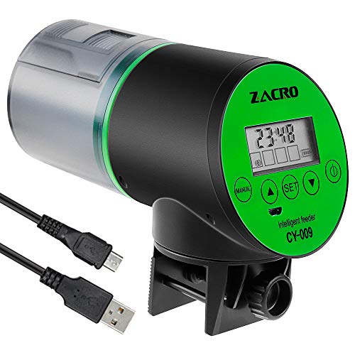 Zacro Automatic Fish Feeder - Rechargeable Timer Fish Feeder with USB Charger Cable, Fish Food Dispenser for Aquarium or Fish Tank