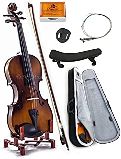 SKY 4/4 Full Size SKYVN201 Solid Maple Wood Violin with Lightweight Case, Brazilwood Bow, Shoulder Rest, String, Rosin and Mute