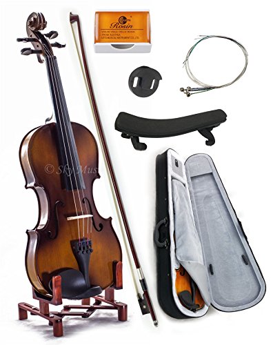 SKY 4/4 Full Size SKYVN201 Solid Maple Wood Violin with Lightweight Case, Brazilwood Bow, Shoulder Rest, String, Rosin and Mute