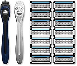 Made For You by BIC Shaving Razor Gift Set for Every Body - Men & Women, 2 Handles with 14 Cartridge Refills - 5-Blade Razors for a Smooth Close Shave & Hair Removal, Navy & White, Kit