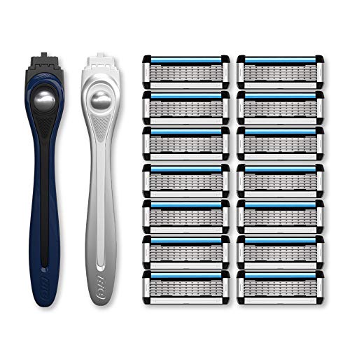 Made For You by BIC Shaving Razor Gift Set for Every Body - Men & Women, 2 Handles with 14 Cartridge Refills - 5-Blade Razors for a Smooth Close Shave & Hair Removal, Navy & White, Kit