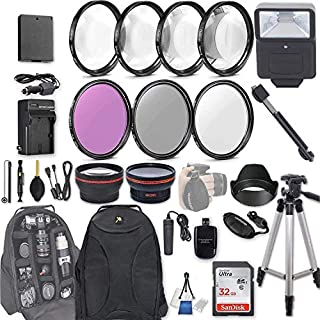 58mm 28 Pc Accessory Kit for Canon EOS Rebel T6, T5, T3, 1300D, 1200D, 1100D DSLRs with 0.43x Wide Angle Lens, 2.2X Telephoto Lens, Flash, 32GB SD, Filter & Macro Kits, Backpack Case, and More