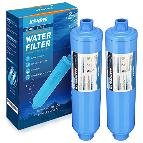 Kohree RV Marine Inline Water Filter, NSF Certified, Garden Camping Water Hose KDF Filter Accessories for Boat RV Camper Gardening Planting Trailer Motorhome-2 Packs