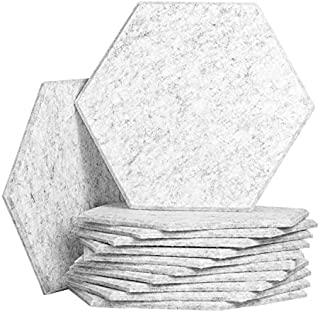 12 Pack Set Hexagon Acoustic Absorption Panel, 12 X 14 X 0.4 Inches Acoustic Soundproofing Insulation Panel Beveled Edge Tiles, Great for Wall Decoration and Acoustic Treatment (Silver Grey)